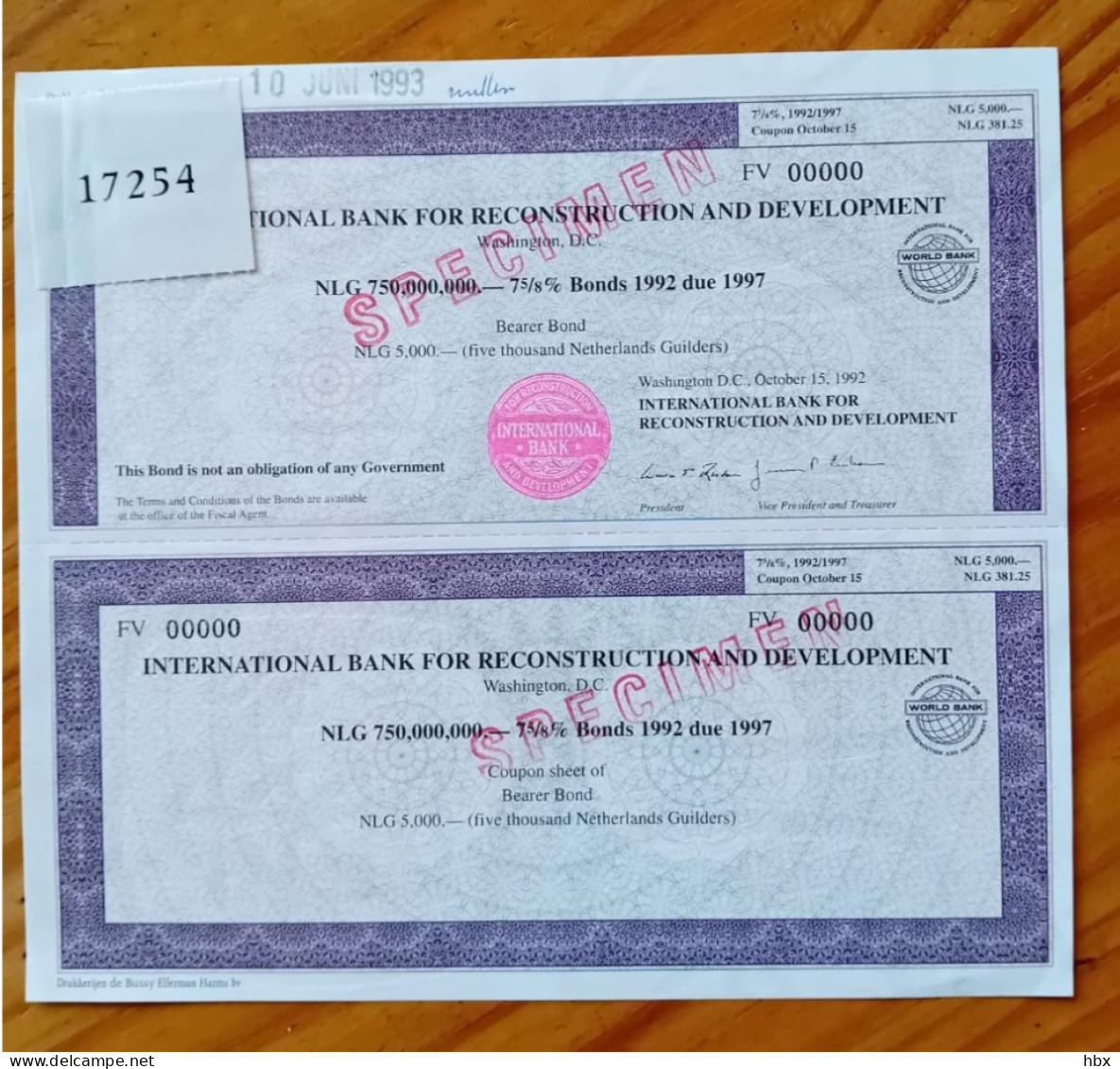 International Bank For Reconstruction And Development / World Bank - Unique Specimen Lot Of 2 - Banque & Assurance