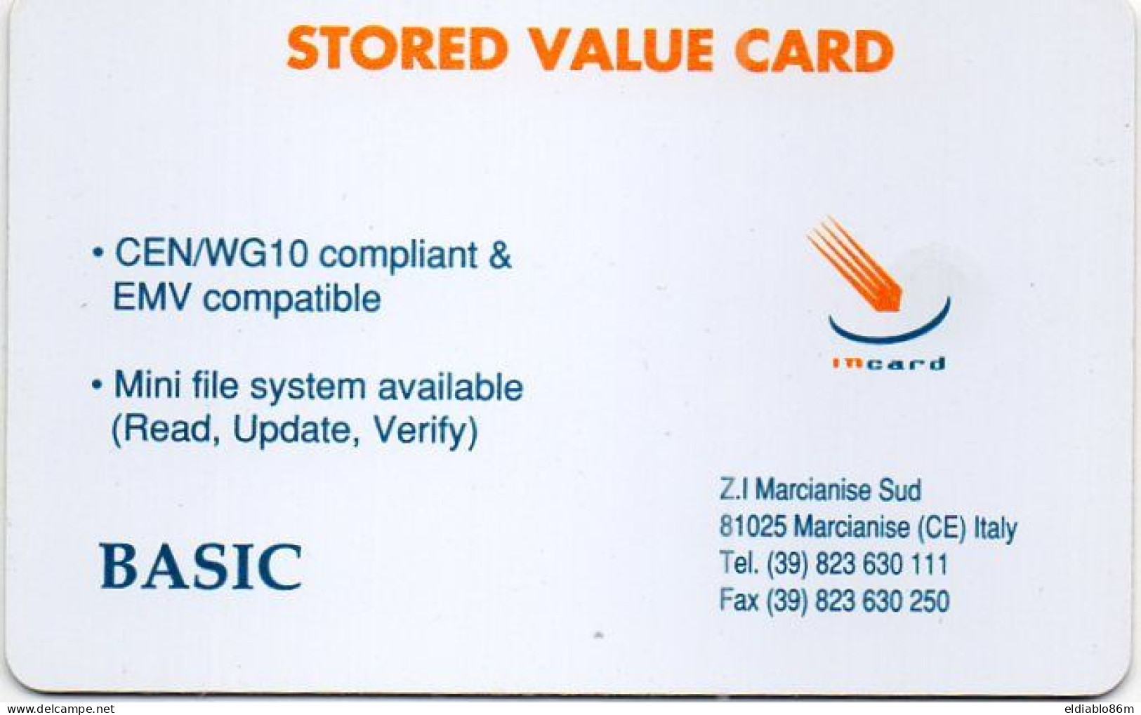 ITALY - CHIP CARD - TEST CARD - INCARD - INPURSE - STORED VALUE CARD BASIC - C&C 5513 - Tests & Servizi