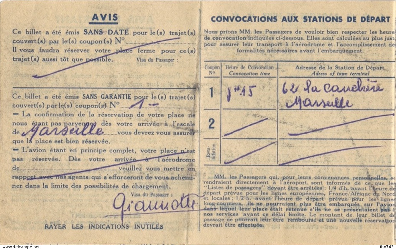 1949 Ticket Air France Marseille-Bastia - Europe