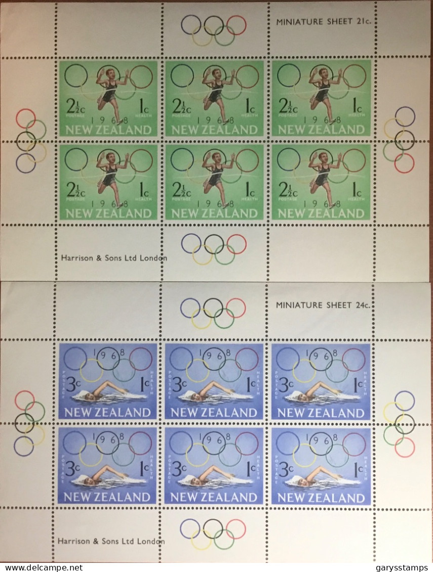 New Zealand 1968 Health Olympic Games Minisheets MNH - Blocks & Sheetlets