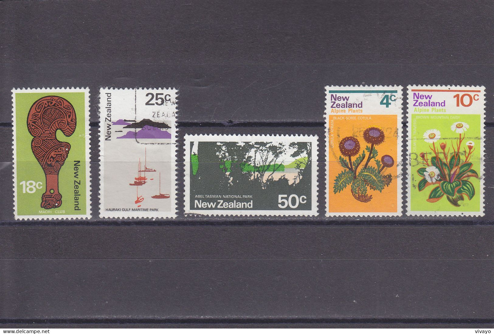 NEW ZEALAND - O / FINE CANCELLED - 1971/1972 - MAORI CLUB, HAURAKI PARK, TASMAN NAT. PARK, ALPINE FLOWERS - Oblitérés