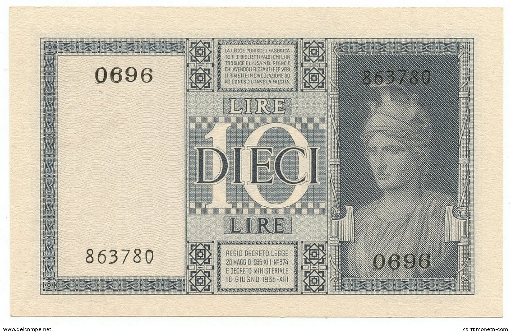 10 LIRE BIGLIETTO DI STATO VITTORIO EMANUELE III FASCIO 1944 XXII FDS-/FDS - Otros