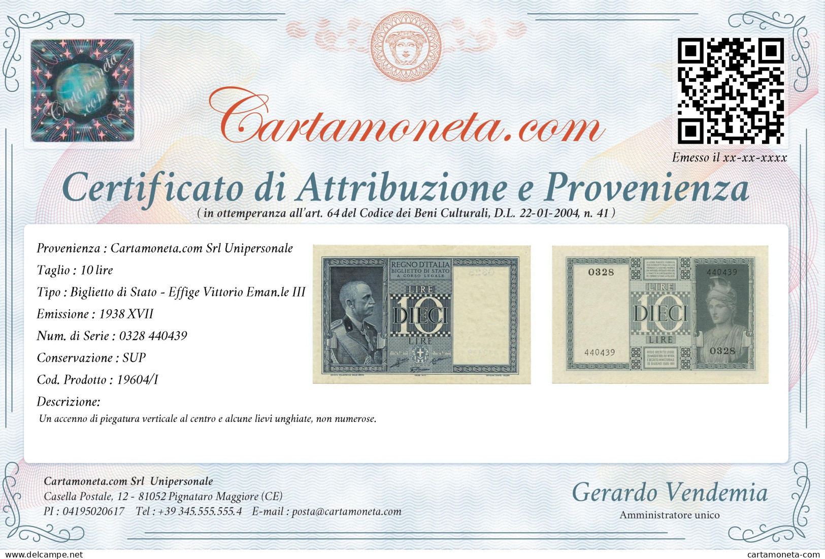 10 LIRE BIGLIETTO DI STATO VITTORIO EMANUELE III FASCIO 1938 XVII SUP - Regno D'Italia - Altri