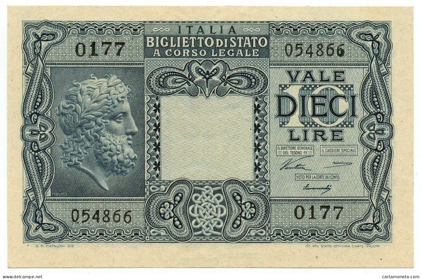 10 LIRE BIGLIETTO STATO GIOVE LUOGOTENENZA UMBERTO VENTURA 23/11/1944 FDS-/FDS - Sonstige