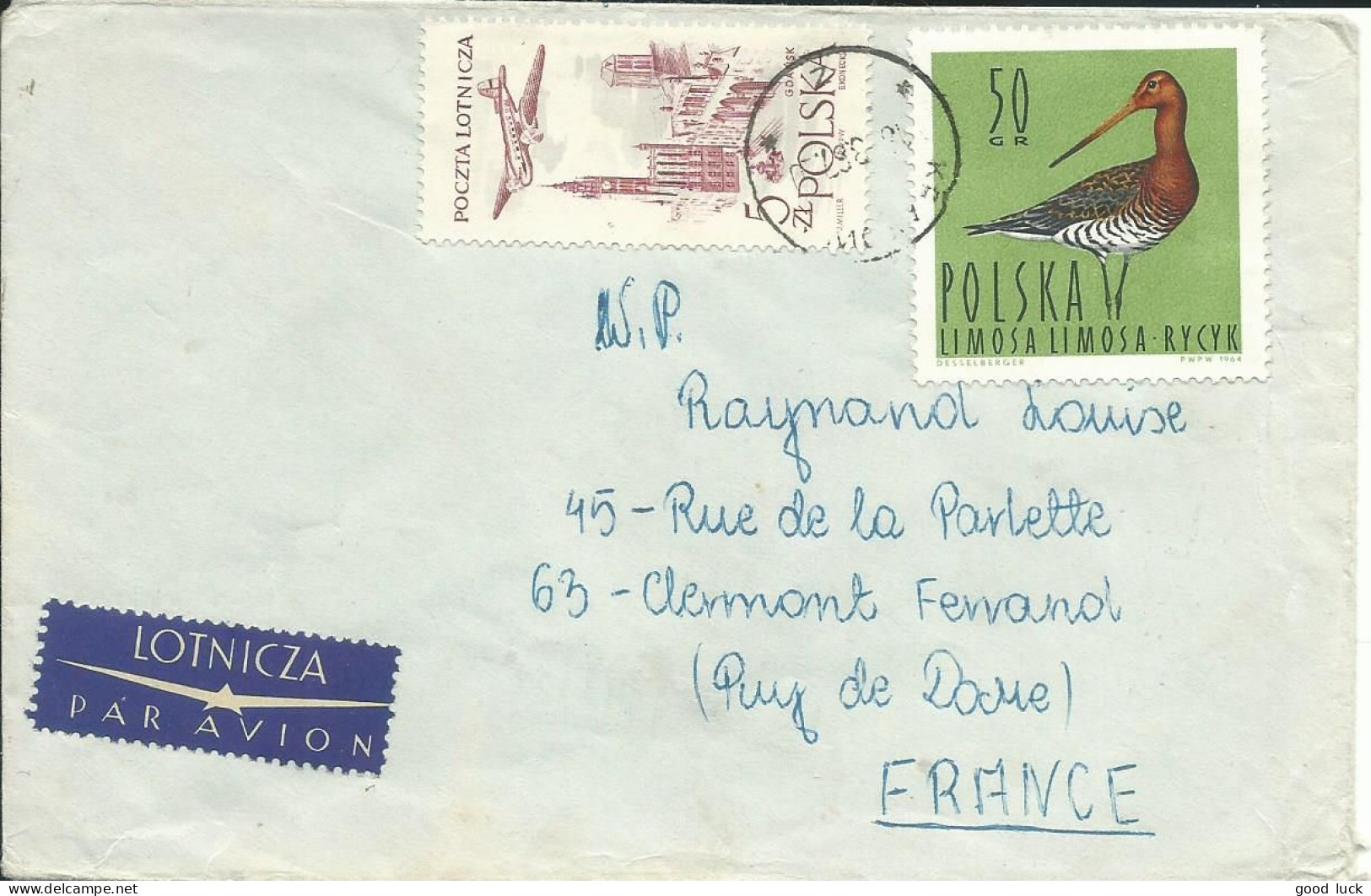 POLOGNE LETTRE PAR AVION 55p CRACOVIE POUR CLERMONT FERRAND ( PUY DE DOME ) DE 1967 LETTRE COVER - Cartas & Documentos