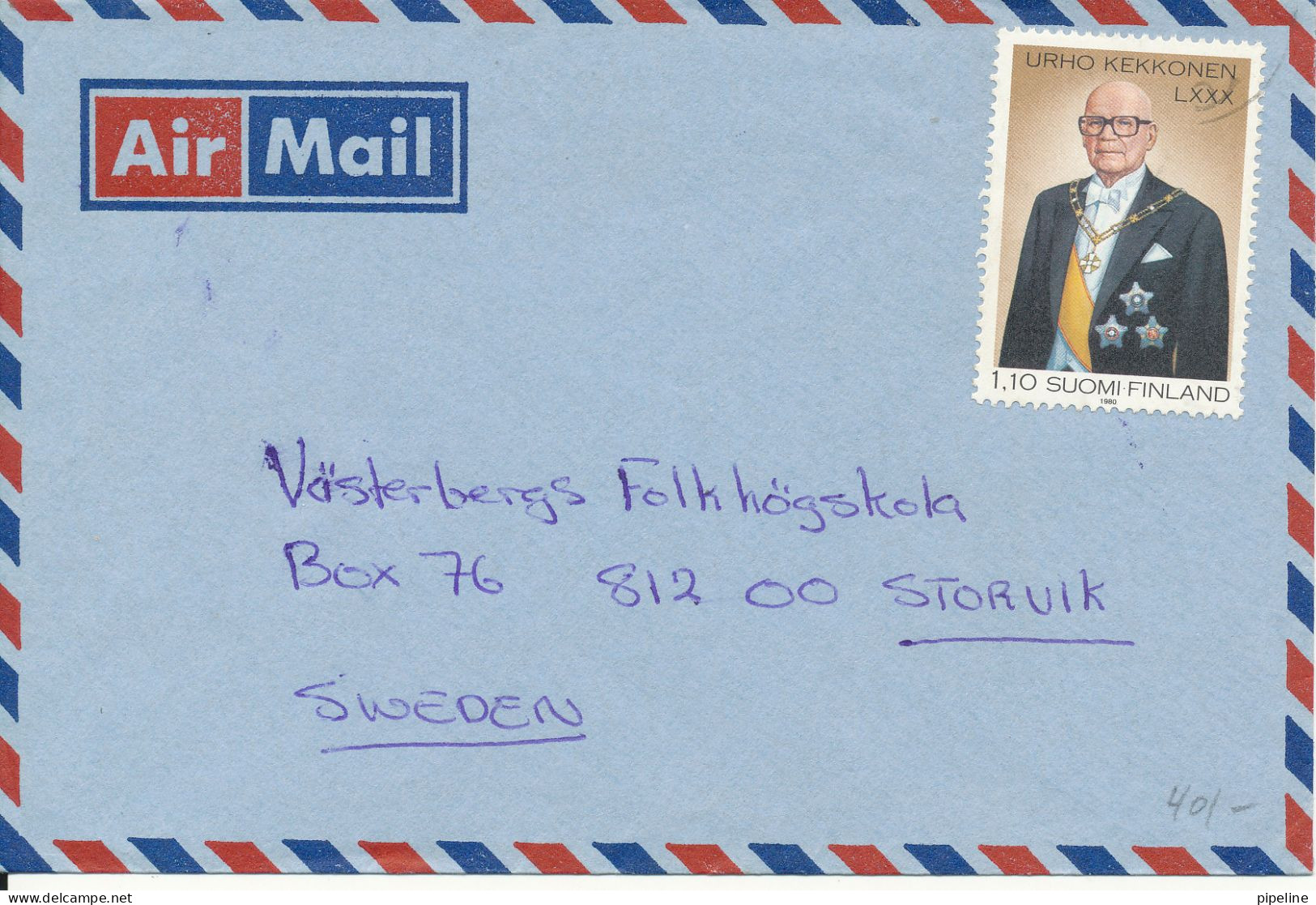 Finland Cover Sent To Sweden Single Franked Urho Kekkonen - Brieven En Documenten