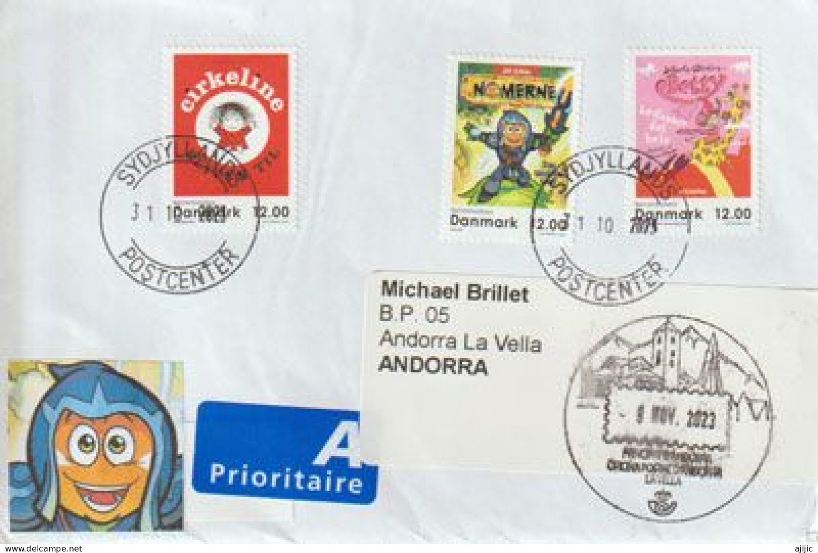 2023. Danish Comics: "Welcome To The Universe Of Nomer & Cirkeline", Letter To Andorra (Principat) With Arrival Postmark - Cartas & Documentos