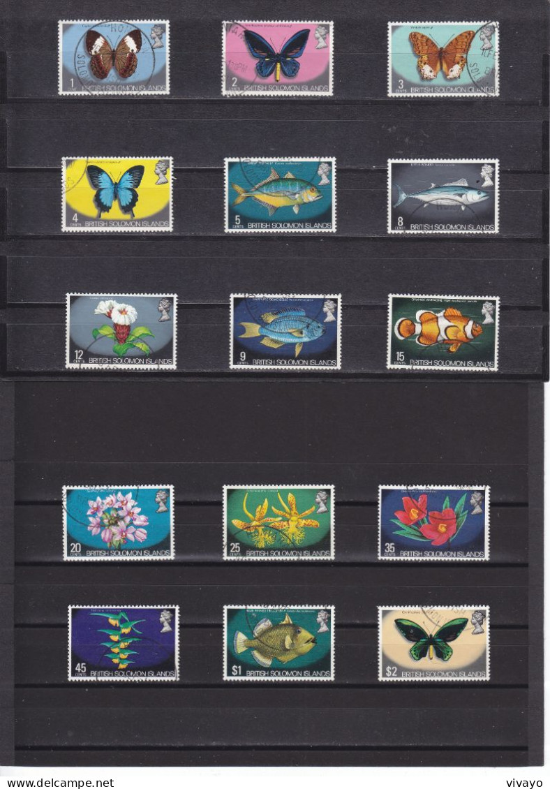 BRITISH SOLOMON ISLANDS - O / FINE CANCELLED - 1972 - BUTTERFLIES, FISHES, FLOWERS -  Yv. 213/27  -  Mi. 219/33 - Salomonseilanden (...-1978)