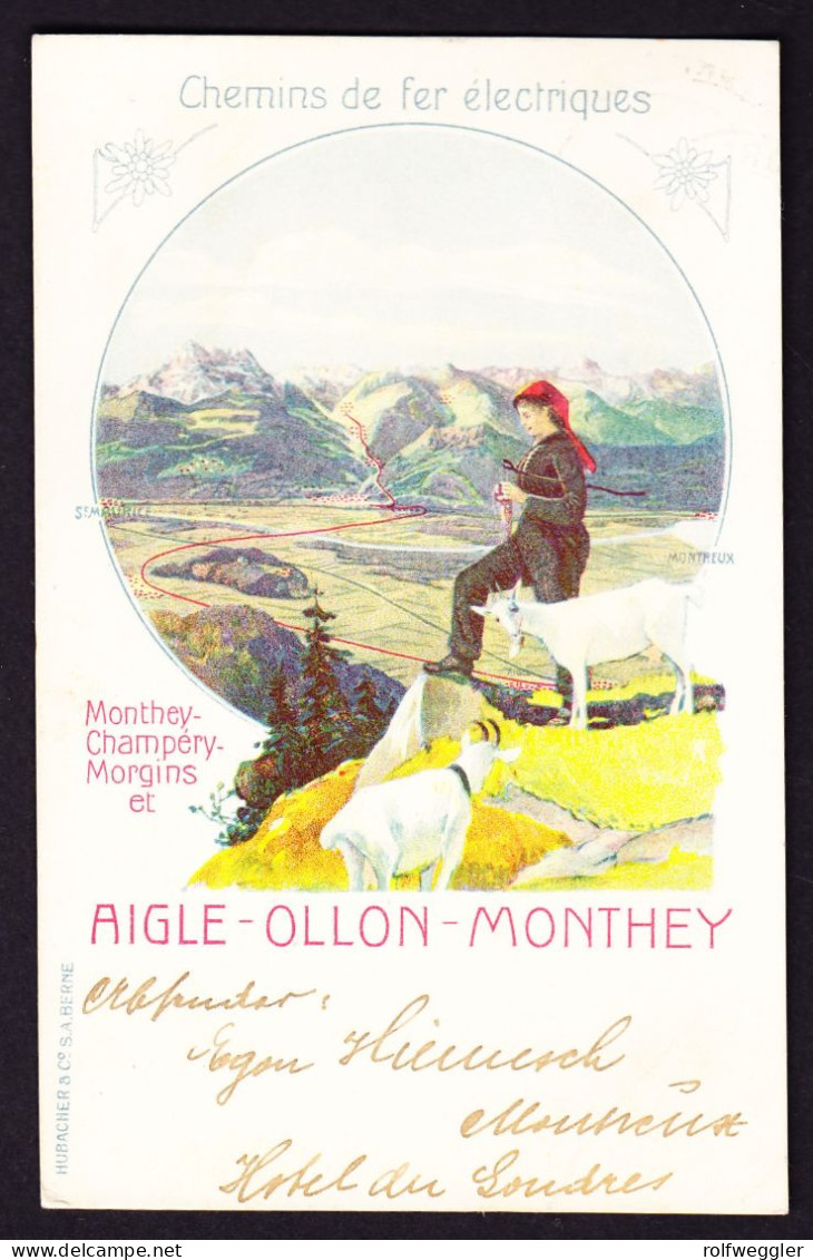 1912 Chemins De Fer électriques Mit Express Etikette Gelaufene Litho AK. Aigle-Ollon-Monthey - Aigle