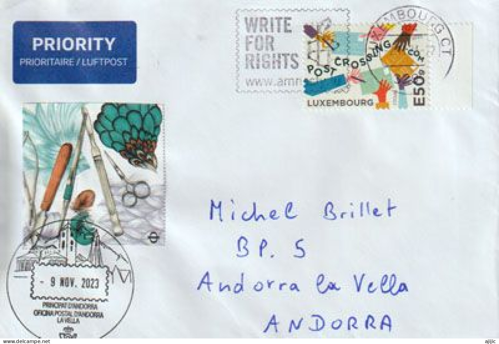 2022: Amnesty International Luxembourg "Write For Rights" (Postcrossing) Letter Luxemburg To Andorra (Principat) - Brieven En Documenten