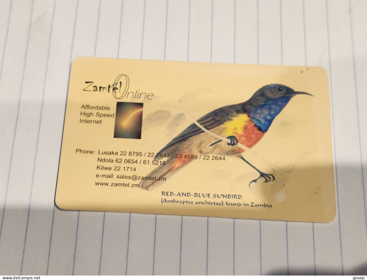 Zambia-(ZAM-Z-02b)-blue Sunbird-(8)-(K10.000)(1000-109987)-(look Out Side)-used Card+1card Prepiad Free - Sambia