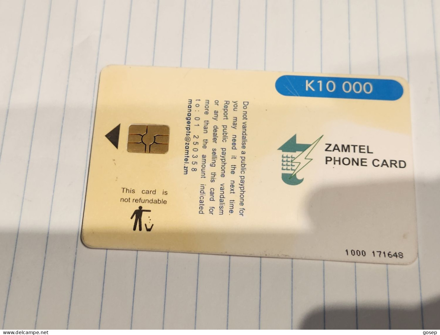 Zambia-(ZAM-Z-02b)-blue Sunbird-(9)-(K10.000)(1000-107709)-(look Out Side)-used Card+1card Prepiad Free - Sambia