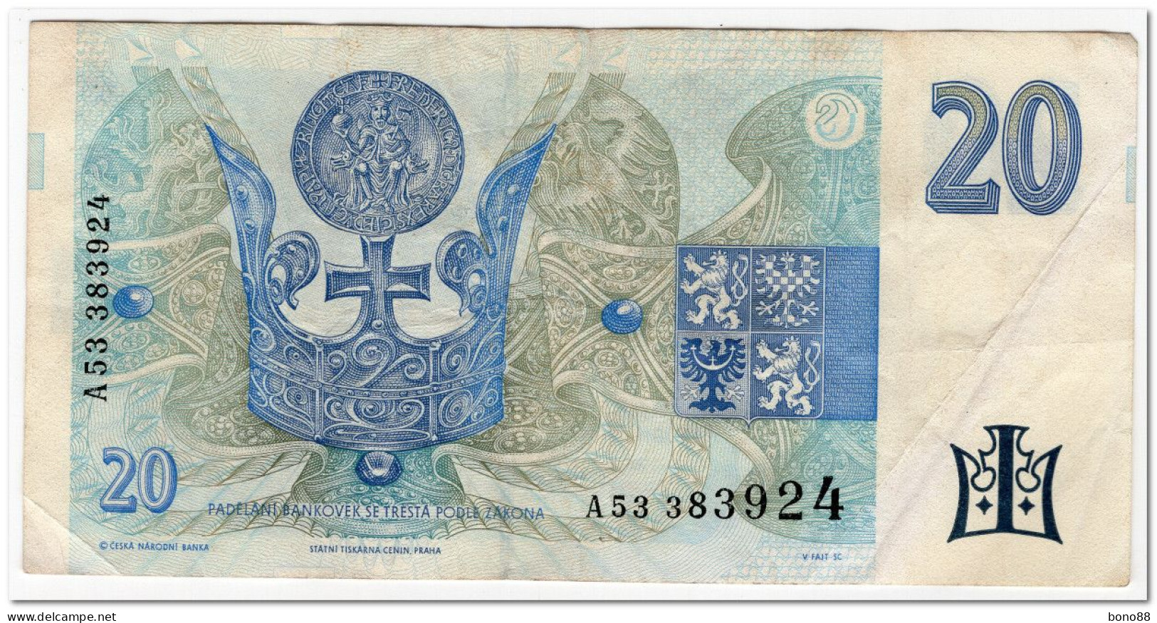 CZECH REPUBLIC,20 KORUN,1994,P.10.F-VF - Tchécoslovaquie