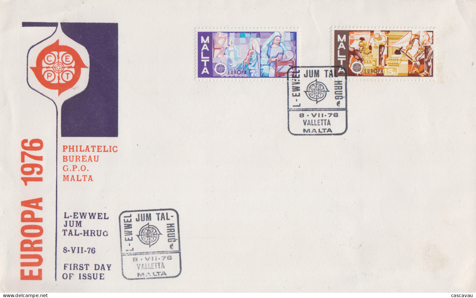 Enveloppe  FDC   1er  Jour   MALTE    Paire  EUROPA     1976 - 1976