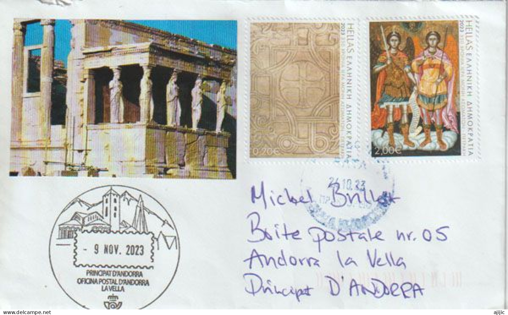 2023:Petraki Monastery.Byzantine Monastery (Kolonaki) Athens.,letter Athens To Andorra (Principat) With Arrival Postmark - Storia Postale