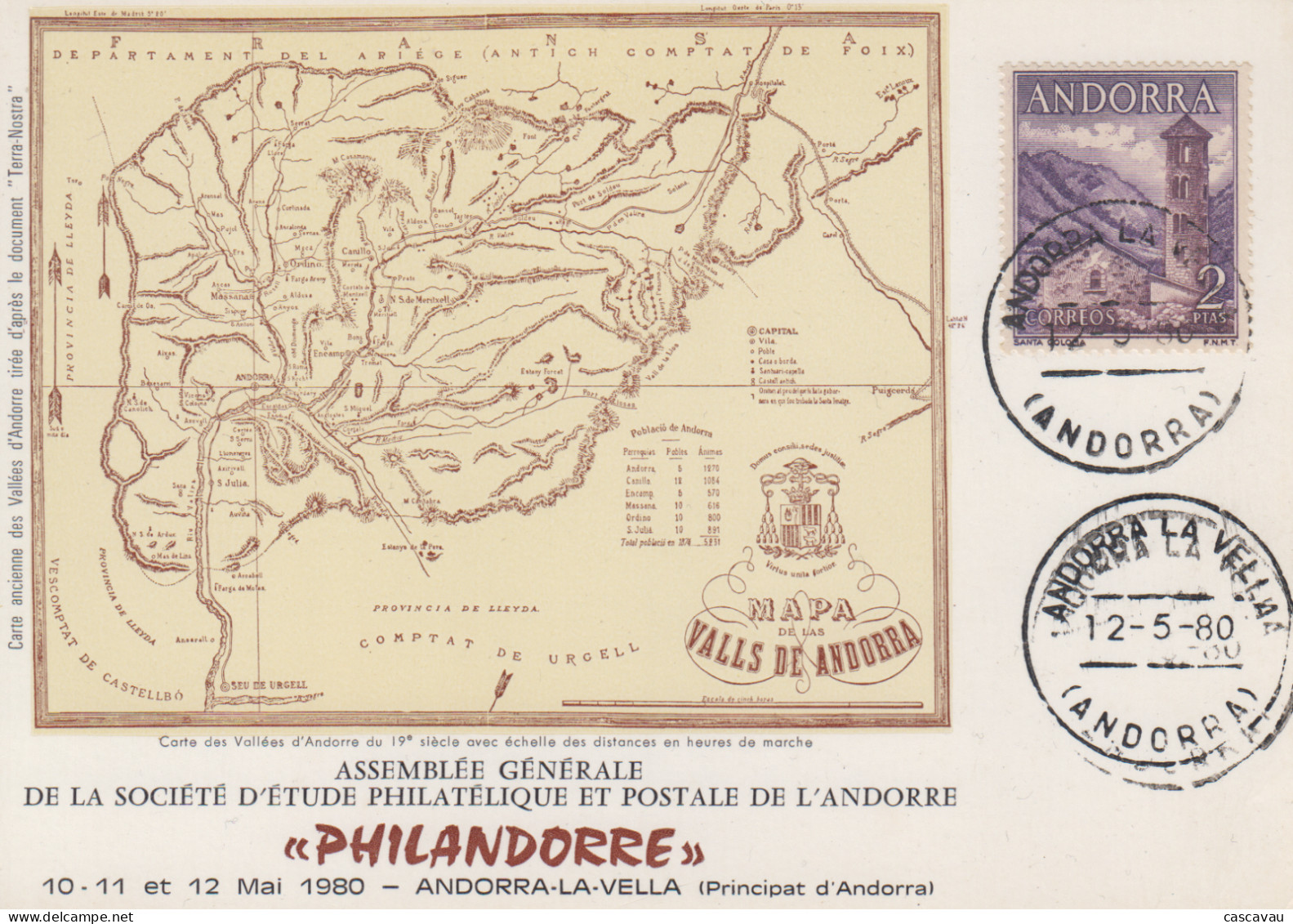 Carte    ANDORRE   ANDORRA    Assemblée   Générale   PHILANDORRE   1980 - Cartas & Documentos