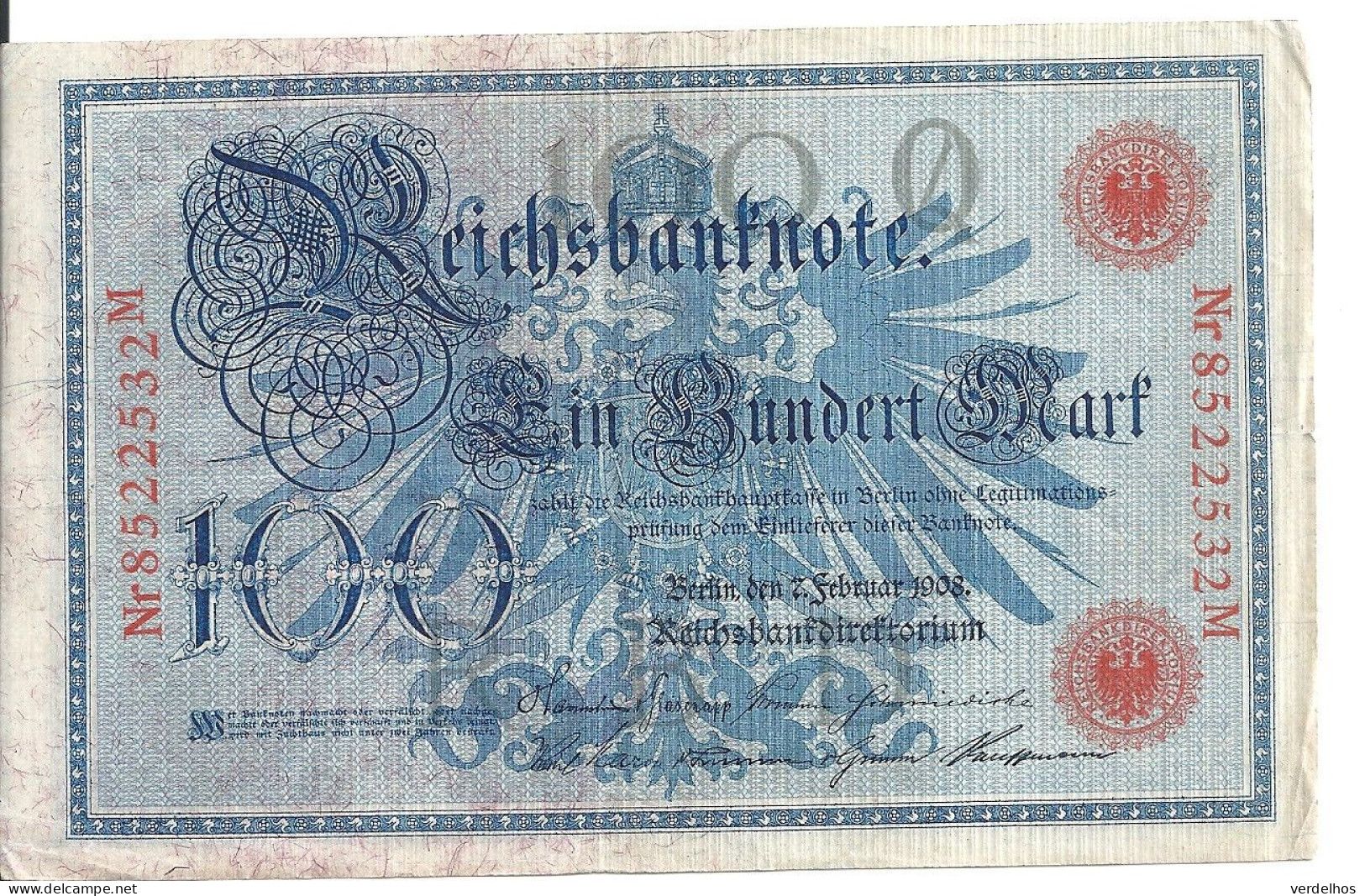 ALLEMAGNE 100 MARK 1908 VF P 33 - 100 Mark