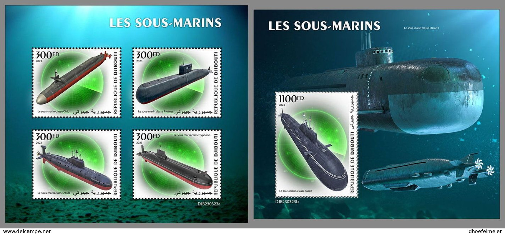 DJIBOUTI 2023 MNH Submarines U-Boote M/S+S/S - OFFICIAL ISSUE - DHQ2345 - Sottomarini