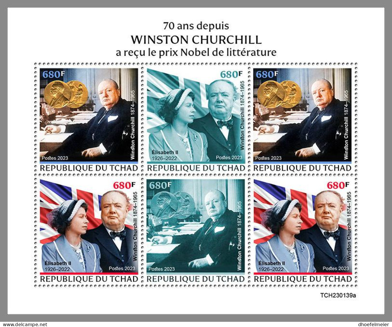 CHAD 2023 MNH Winston Churchill Queen Elizabeth II. M/S - IMPERFORATED - DHQ2345 - Sir Winston Churchill