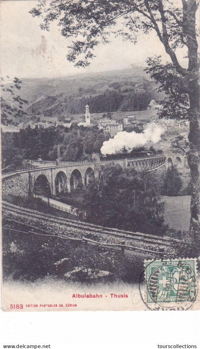 CPA SUISSE - Albulabahn THUSIS Dans Les Grisons Ligne De Chemin De Fer De L'Albula - Loco à Vapeur Sur Le Viaduc En 1906 - Thusis