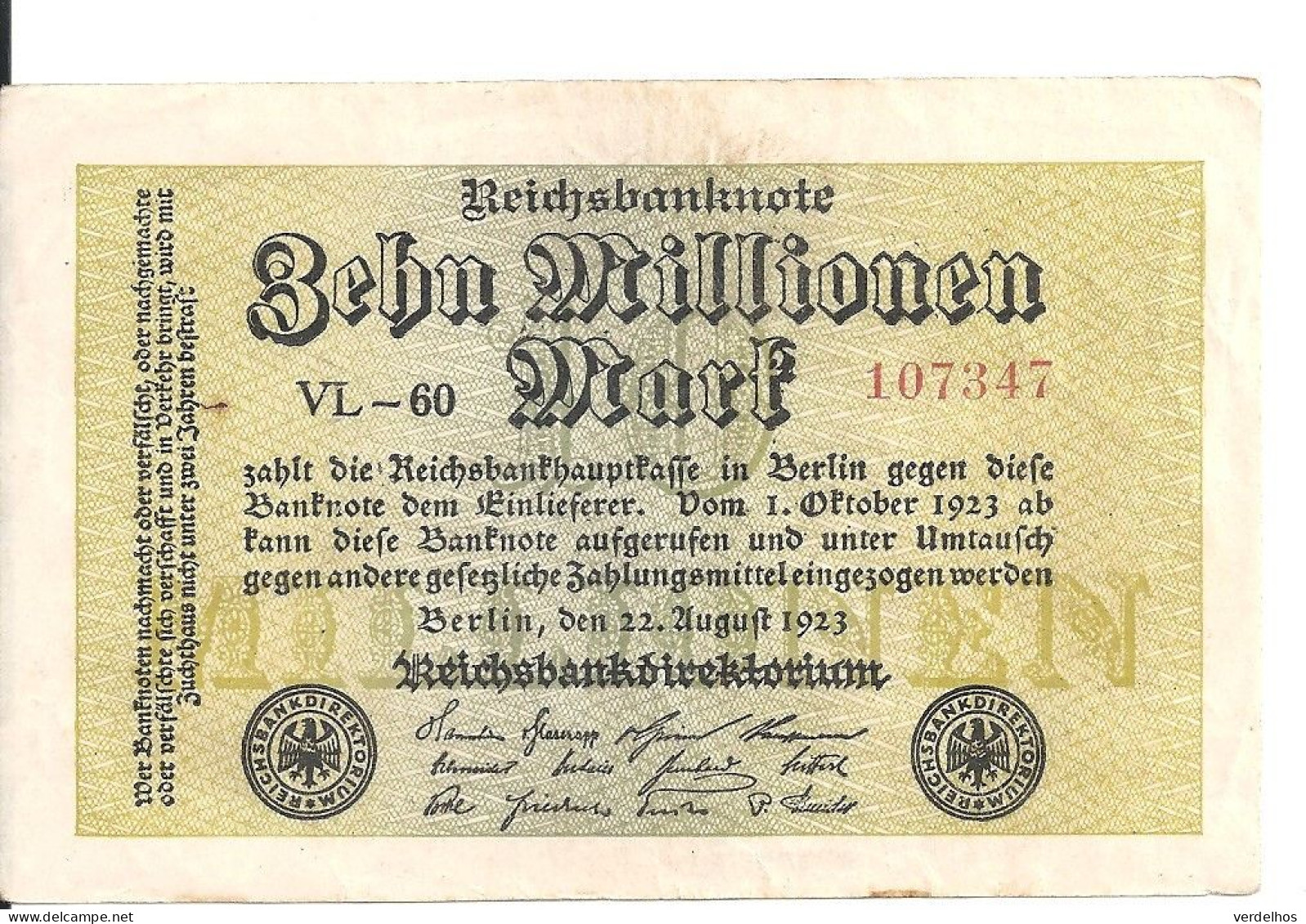 ALLEMAGNE 10 MLLIONEN MARK 1923 XF+ P 106 - 10 Millionen Mark