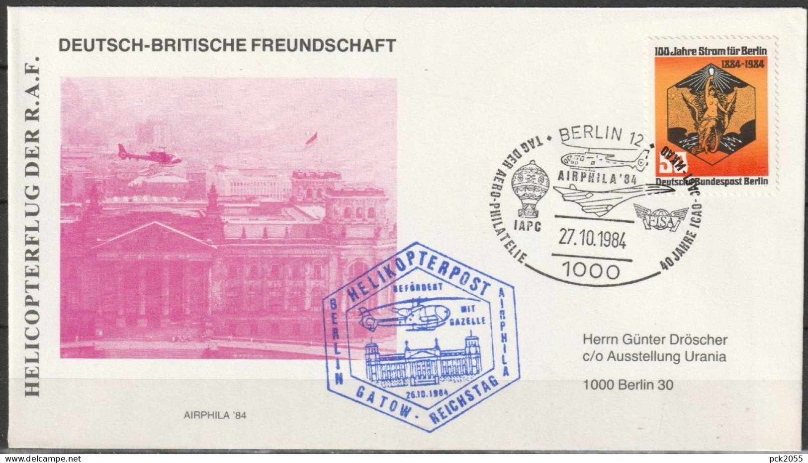 BRD Helikopterpost Befördert Mit Gazelle  Sonderstempel Berlin AIRPHILA`84 27.10.1984 Michel Nr.720 Berlin ( FP 308) - Luftpost