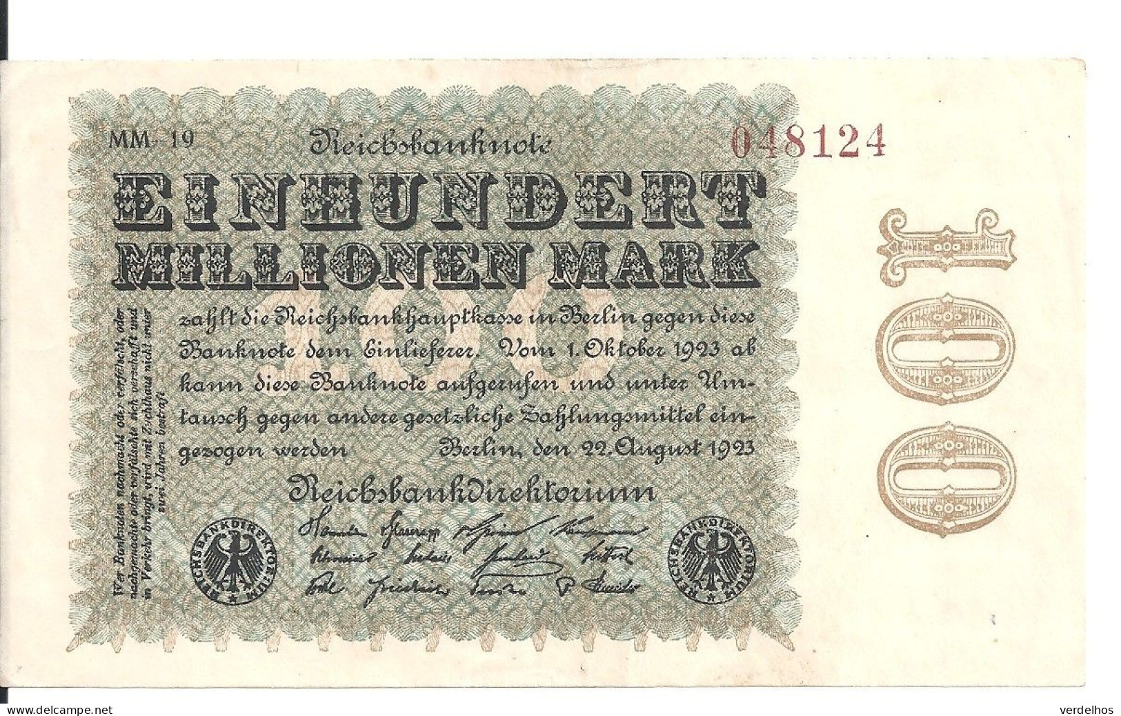 ALLEMAGNE 100 MO MARK 1923 XF+ P 107 - 100 Miljoen Mark