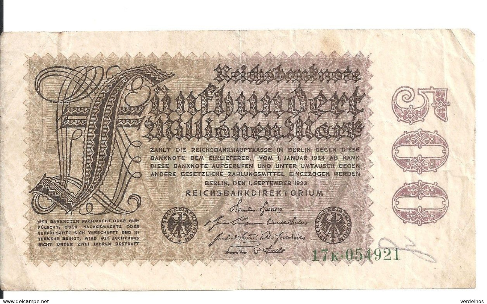 ALLEMAGNE 500 MILLIONEN MARK 1923 VF P 110 - 500 Millionen Mark