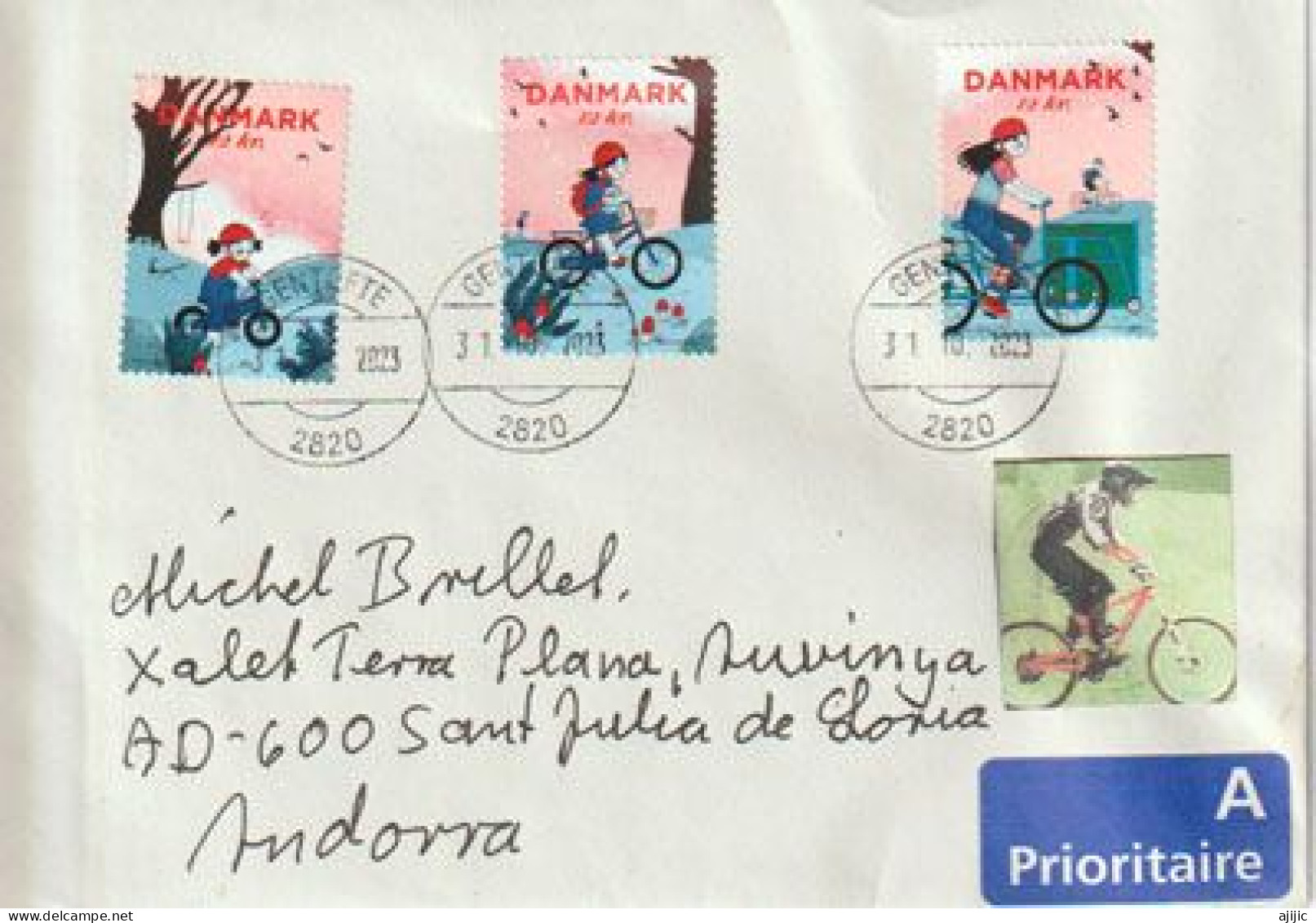 2023. Denmark: Cycling Everywhere! Letter Denmark To Andorra (Principat) With Illustrated Arrival Postmark At The Back - Lettres & Documents