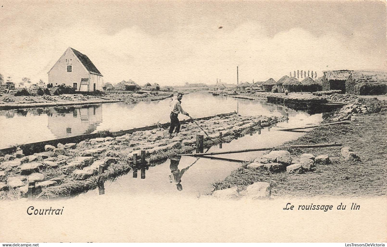 BELGIQUE - Courtrai - Le Rouissage Du Lin - Carte Postale Ancienne - Kortrijk