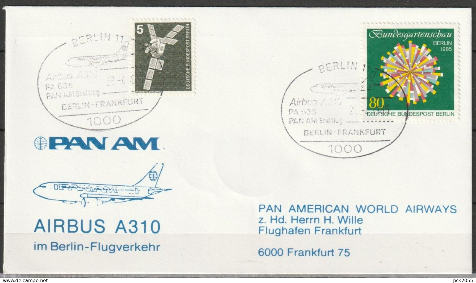 Erstflug Berlin - Frankfurt Mit Pan Am Airbus A300 PA 635 28.4.1985 Ankunftstempel 28.4.85 1985 ( FP 311) - Poste Aérienne