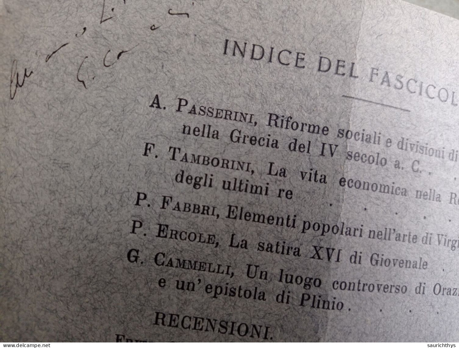 Un Luogo Controverso Di Orazio E Un'epistola Di Plinio Autografo Gino Cammelli Athenaeum Regia Università Di Pavia - Geschiedenis, Biografie, Filosofie