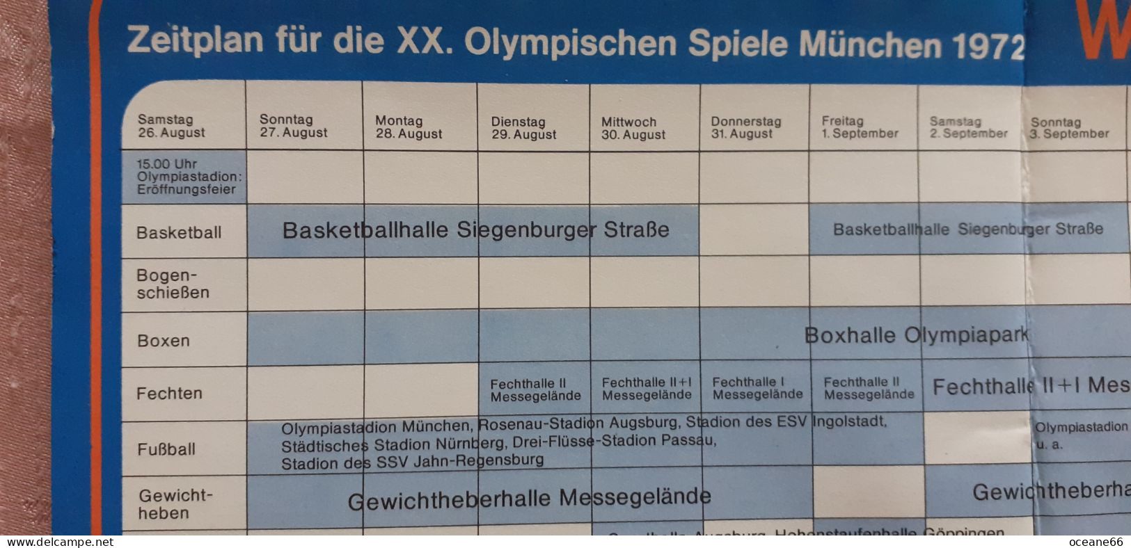 XX Olympische Spiele München 1972 Was Wo Frankfurter Allgemeine JO Munich Planche Programme/calendrier Format 31 X 46 Cm - Autres & Non Classés