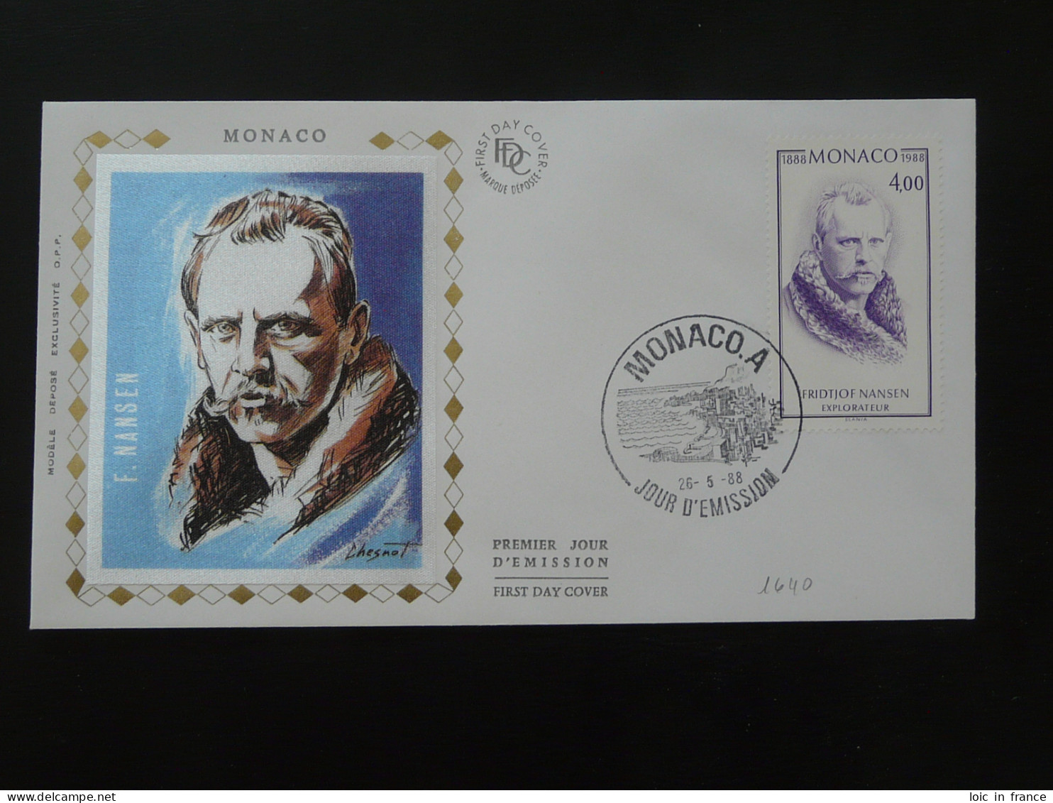 FDC Explorateur Polar Explorer F. Nansen (Slania) Monaco 1988 - Explorateurs & Célébrités Polaires