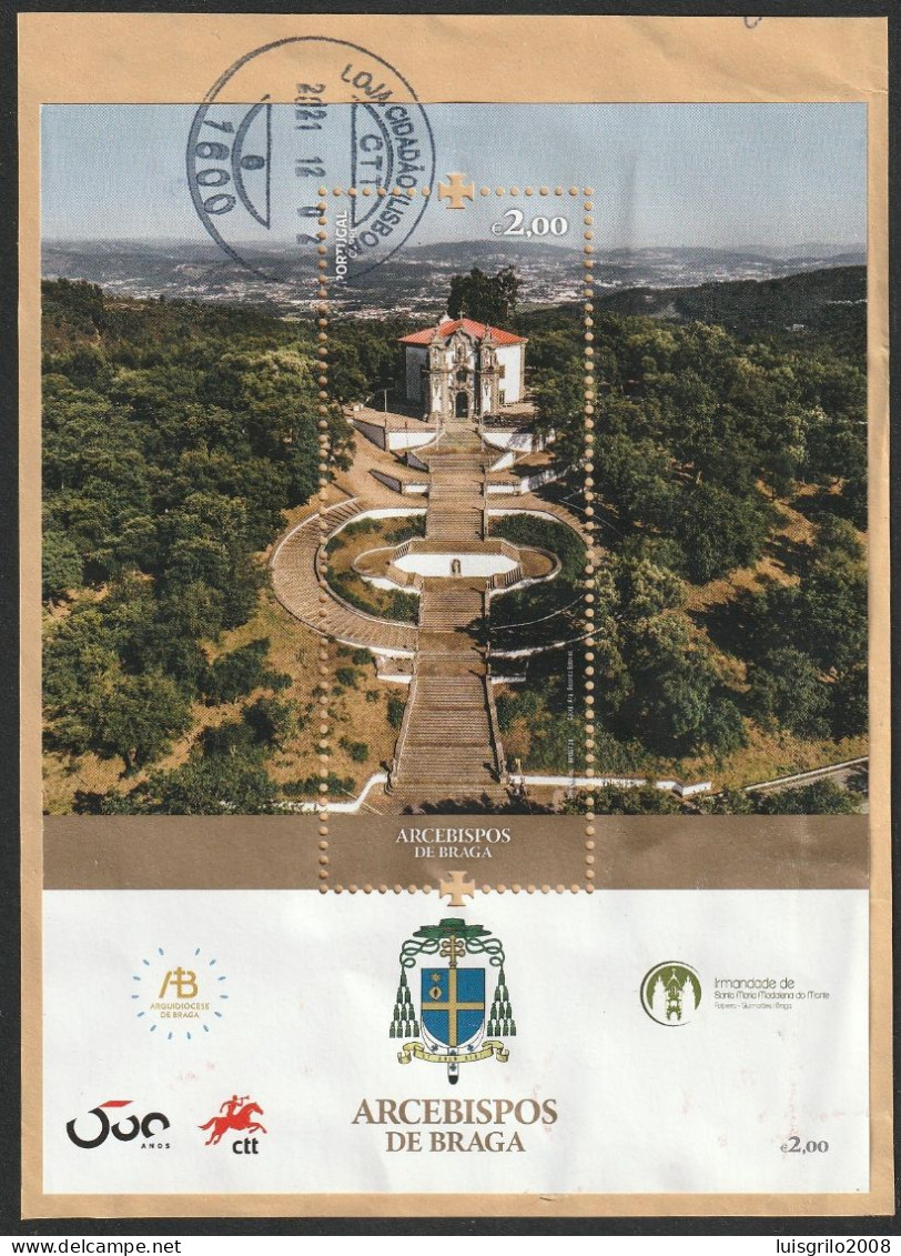 Portugal, 2020 - Arcebispos De Braga -|- Postmark - Loja Cidadão Lisboa || Mundifil, 5229 Bloco 200 - Sur Le Fragment - Usados