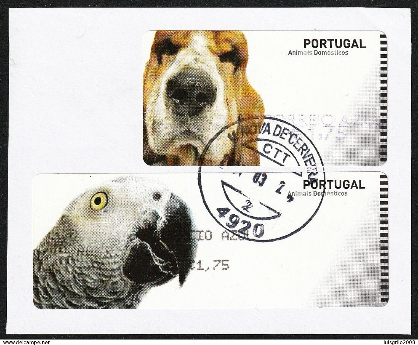 Portugal, 2005 - Etiquetas Animais Domésticos, CORREIO AZUL 1,75 -|- Postmark - Vila Nova De Cerveira - Sur Le Fragment - Oblitérés