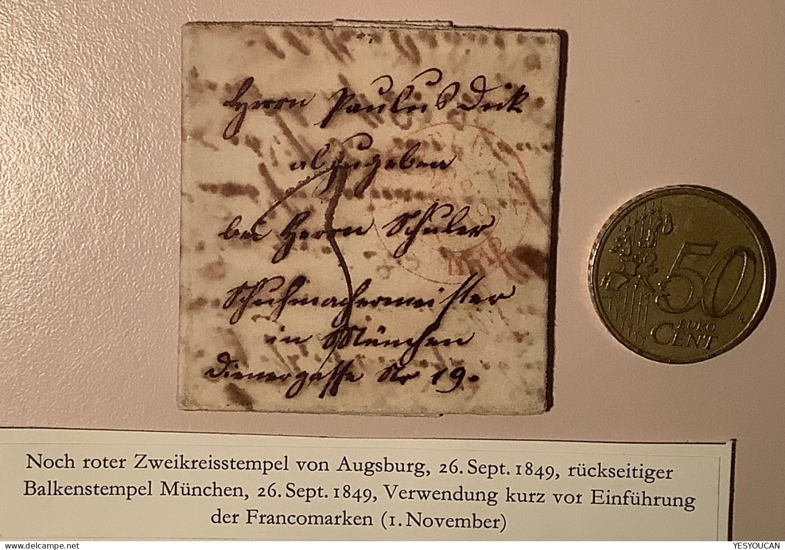 Bayern Seltener MINIATUR BRIEF AUGSBURG 1849 (miniature Cover Briefli Mini Lettre Vorphilatelie - Covers & Documents