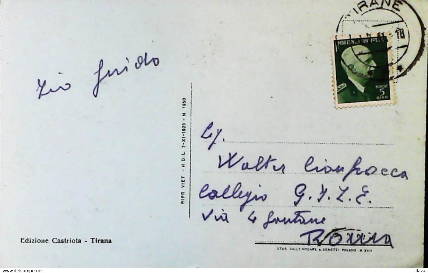 ITALIA - OCCUPAZIONI- ALBANIA 1941 Cartolina TIRANE - S6009 - Albanië