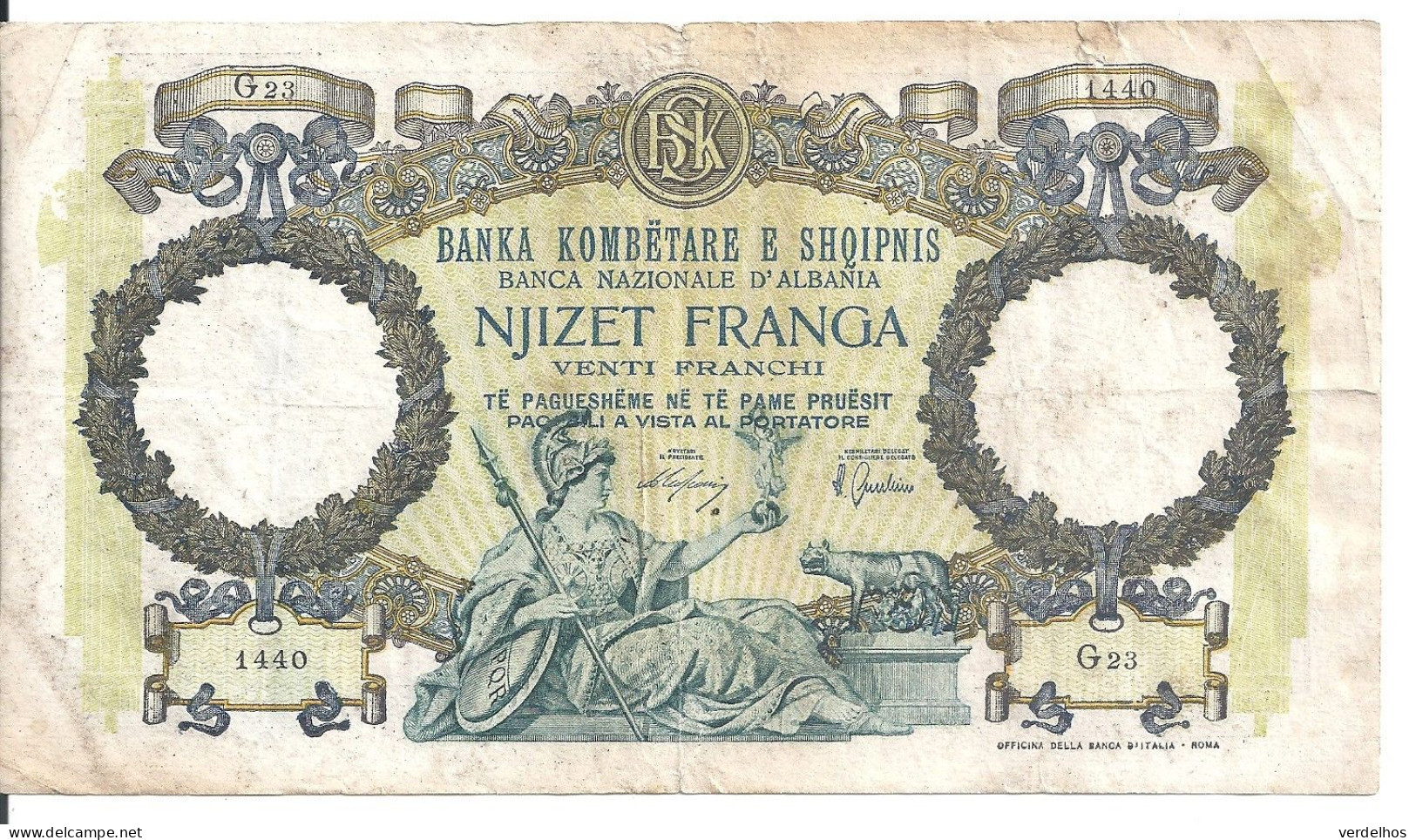 ALBANIE 20 FRANGA ND1939 VF P 7 - Albanie