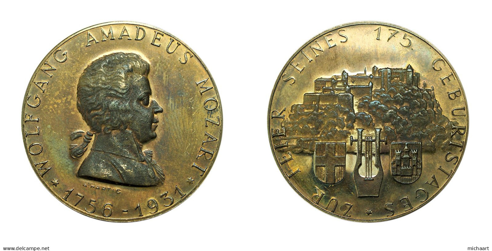 Austria Medal 1931 Wolfgang Amadeus Mozart & Hohensalzburg Fortress 35mm 02717 - Professionali / Di Società