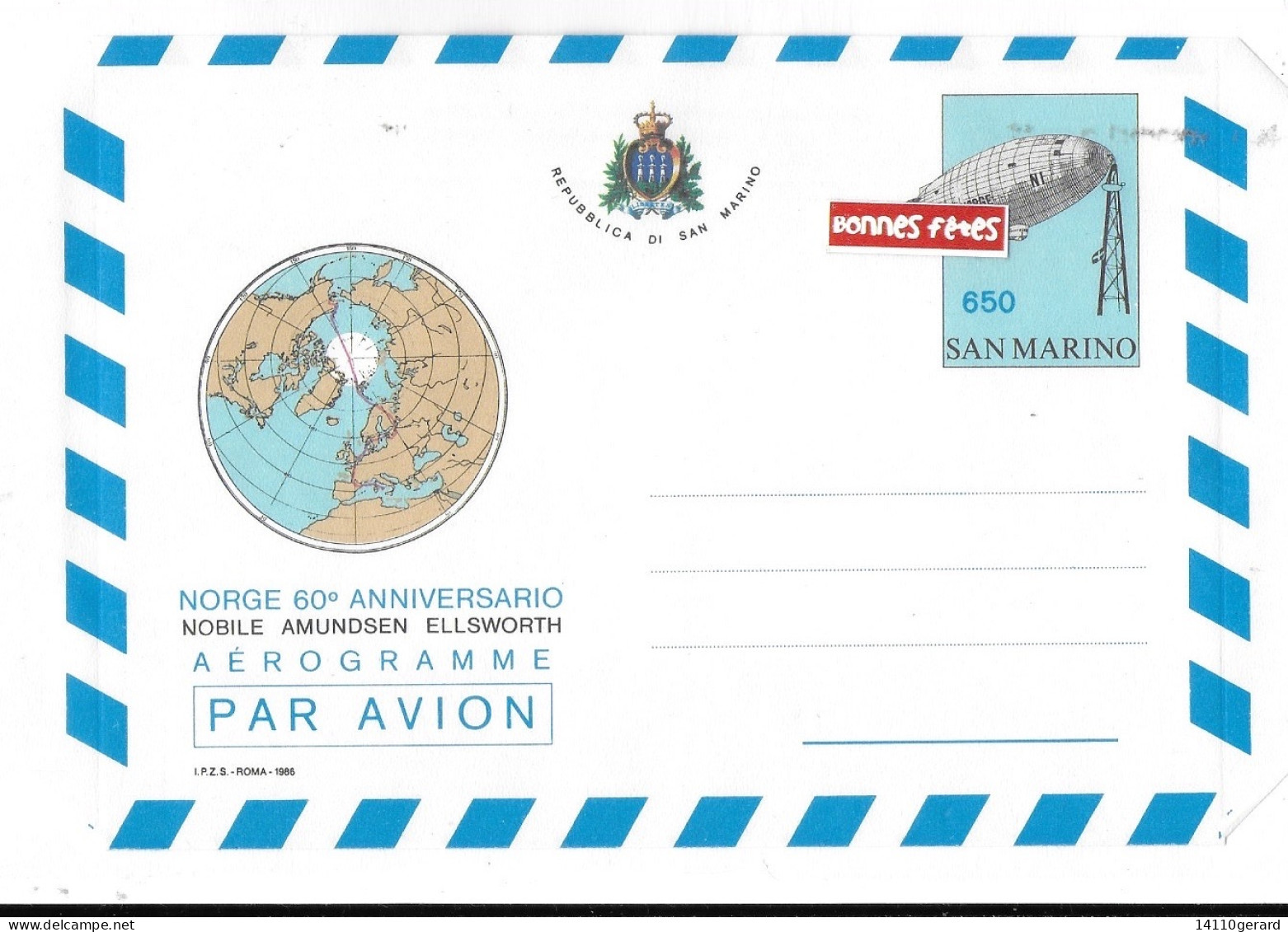 Toutes Les Catégories  Timbres  Thèmes  Philatélie Polaire  Pôle Nord  Expéditions Arctiques San Marino 1986: AEROGRAMME - Arktis Expeditionen