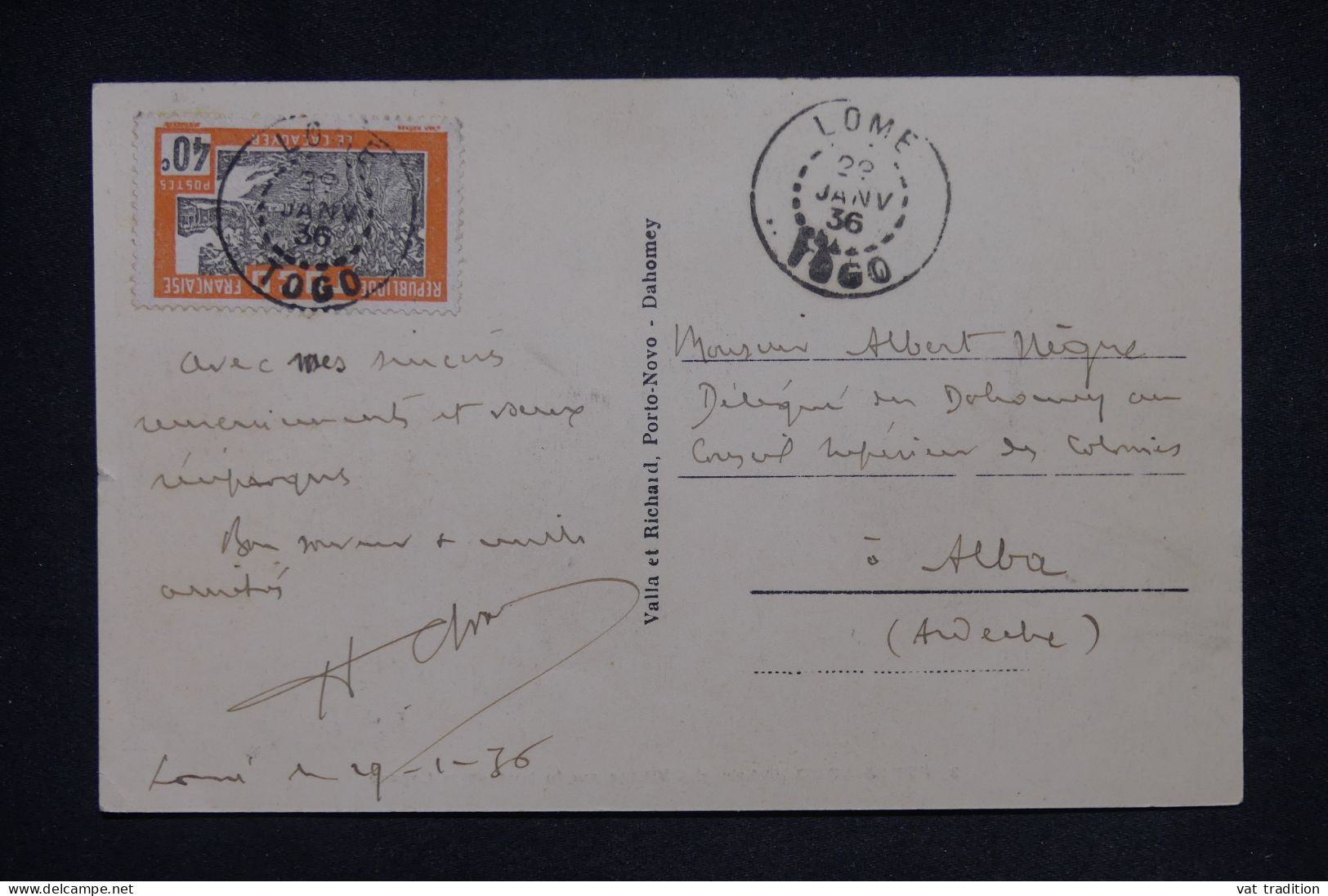 TOGO - Affranchissement De Lome Sur Carte Postale En 1936 Pour La France  - L 148302 - Cartas & Documentos