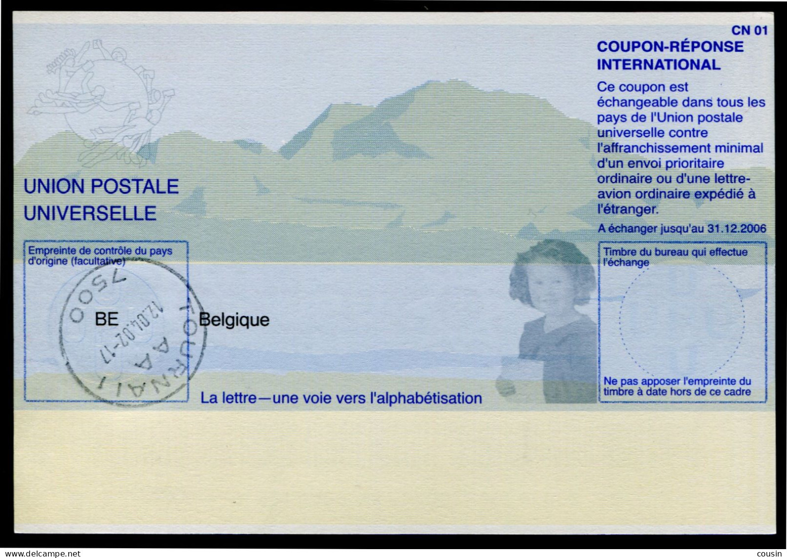 BELGIQUE   20011108  Coupon Réponse International / International Reply Coupon - Cupón-respuesta Internacionales