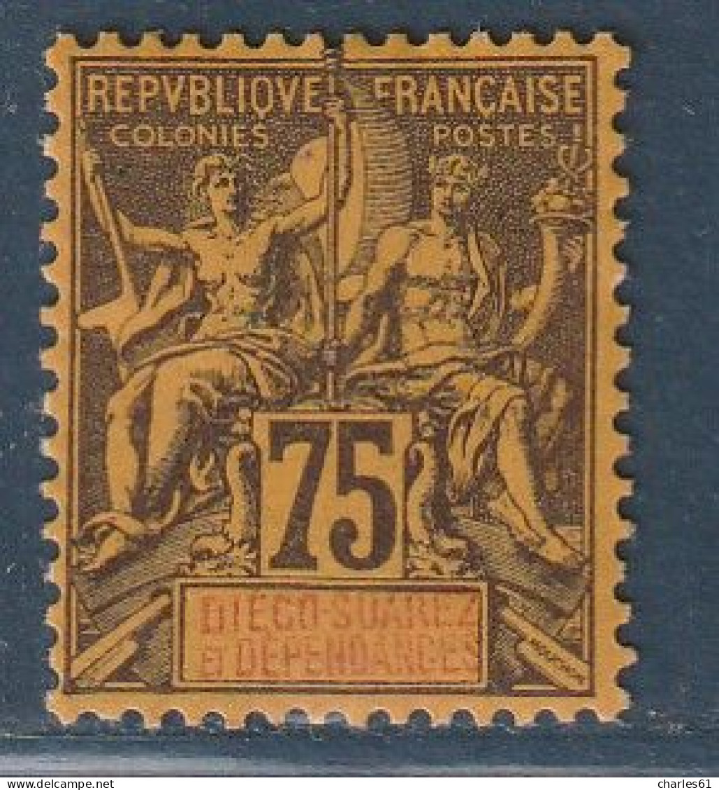 DIEGO SUAREZ - N°36 * (1892) 75c Violet Sur Jaune - Unused Stamps