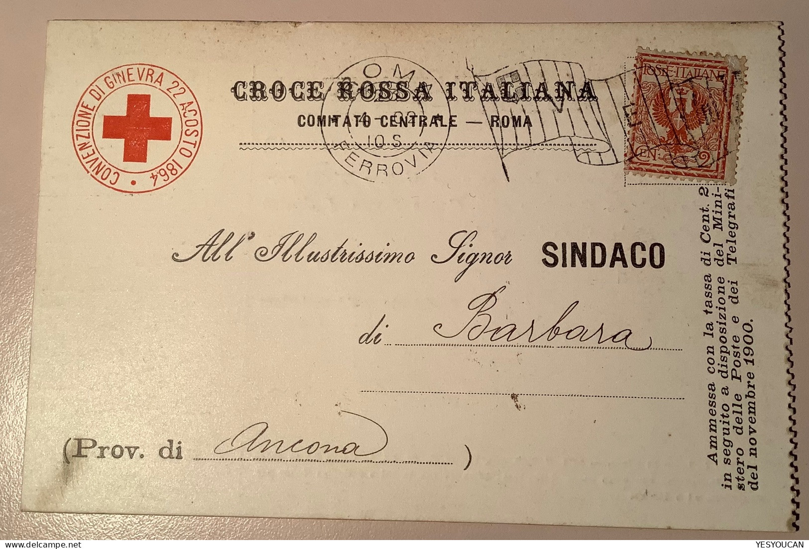 Italia Regno 2c ROMA FERROVIA 1902 (meccanici) CROCE ROSSA ITALIANA Cartolina (croix Rouge Machine Cancel Lettera - Storia Postale