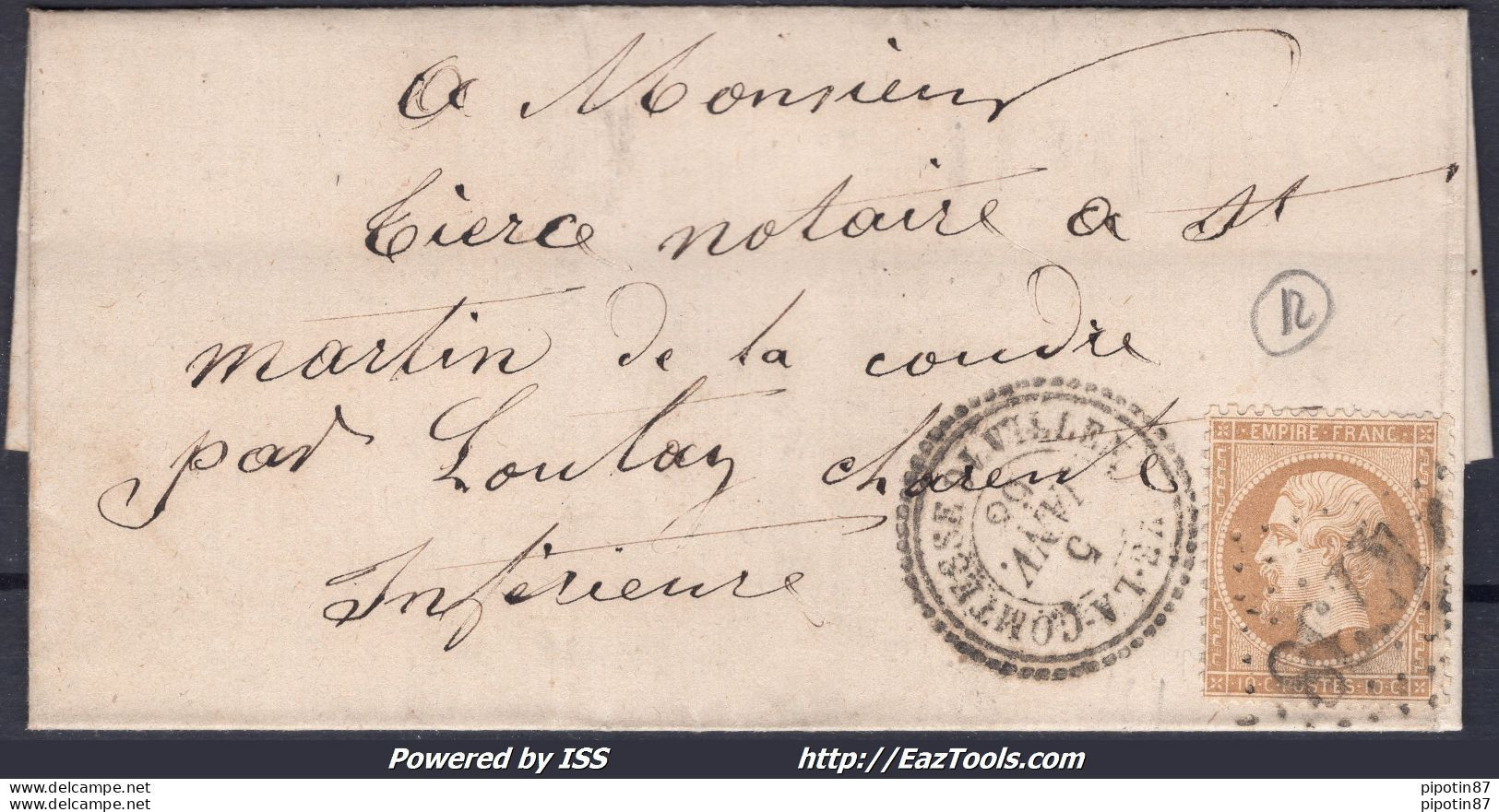 FRANCE N°21 SUR LETTRE AVEC GC 4738 VILLENEUVE LA COMTESSE CHARENTE INF +CAD DU 05/01/1868 - 1862 Napoléon III