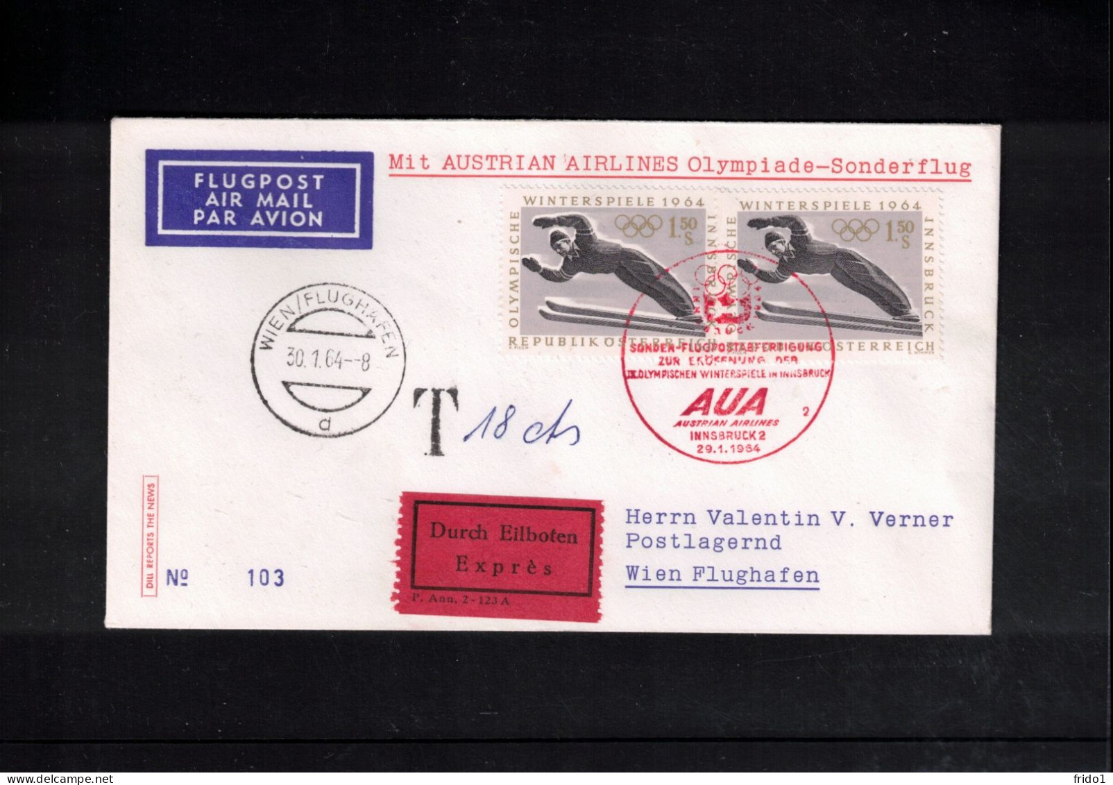 Austria 1964 Olympic Games Innsbruck - Special Olympic AUA Flight Innsbruck - Wien - Inverno1964: Innsbruck