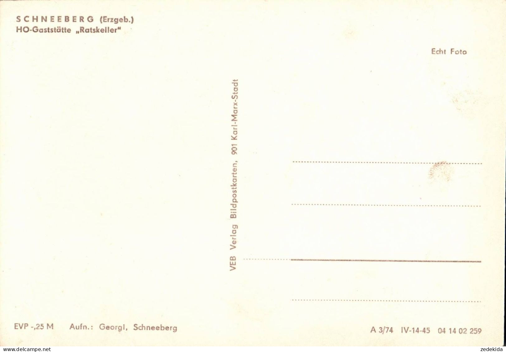 G6752 -TOP Schneeberg HO Gaststätte Ratskeller - Verlag  Karl Marx Stadt - Schneeberg