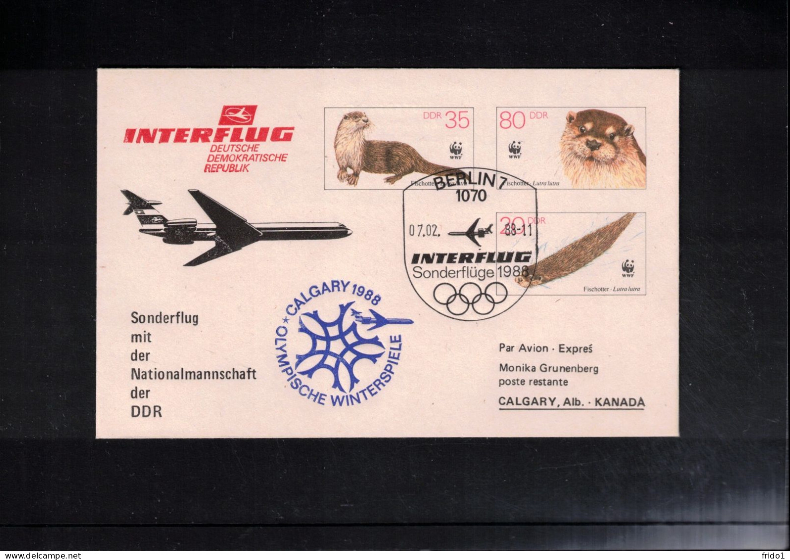 Germany DDR 1988 Olympic Games Calgary - Special INTERFLUG Flight With DDR Team To Olympic Games - Inverno1988: Calgary