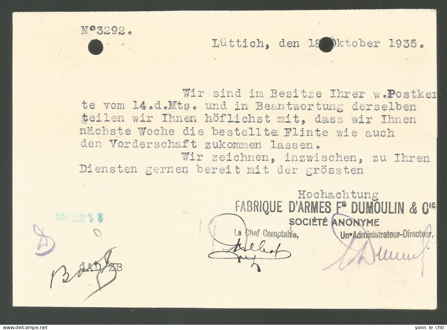 Karte 1935 Fabriques D'Armes Dumoulin & Cie  Vers Gothenburg Suede Sweden 1 Franc  Belgique Belgie - 1931-1934 Kepi